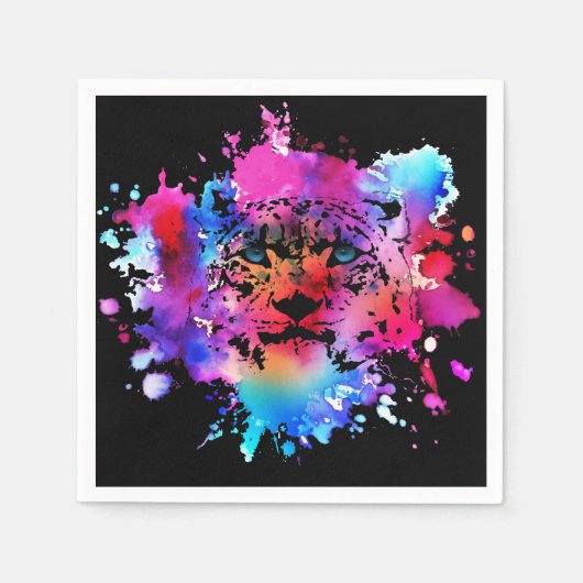 水彩虎の頭 スタンダードカクテルナプキン (正面)