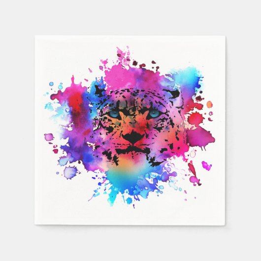 水彩虎の頭 スタンダードカクテルナプキン (正面)