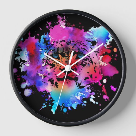 水彩虎の頭 壁時計 (正面)