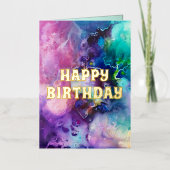 水彩虹お洒落ハッピーバースデー 箔グリーティングカード (正面)