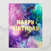 水彩虹お洒落ハッピーバースデー 箔シーズンポストカード (正面)