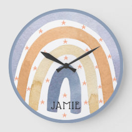 水彩虹と星パーソナライズされた ラージ壁時計
