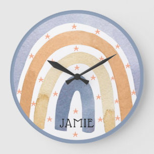 水彩虹と星パーソナライズされた ラージ壁時計