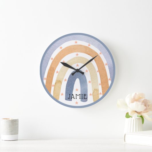 水彩虹と星パーソナライズされた ラージ壁時計 (ホーム)