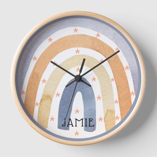 水彩虹と星パーソナライズされた 壁時計 (正面)