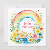 水彩虹と花ガールズベビーシャワー 招待状 (正面)