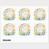 水彩虹と花ガール スクエアシール (シート)