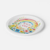 水彩虹と花ガール ペーパープレート (アングル)