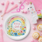 水彩虹と花ガール ペーパープレート (パーティー)
