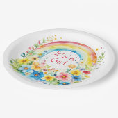 水彩虹と花ガール ペーパープレート (アングル)