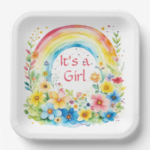 水彩虹と花ガール