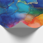 水彩虹と金ゴールドグリッターアルコールインク ラッピングペーパー (角)