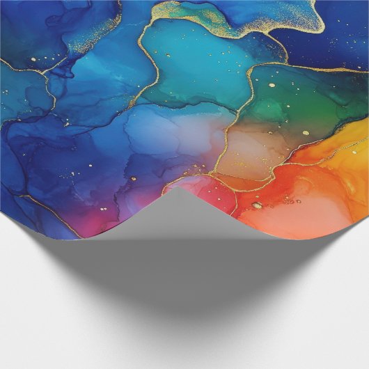 水彩虹と金ゴールドグリッターアルコールインク ラッピングペーパー (角)