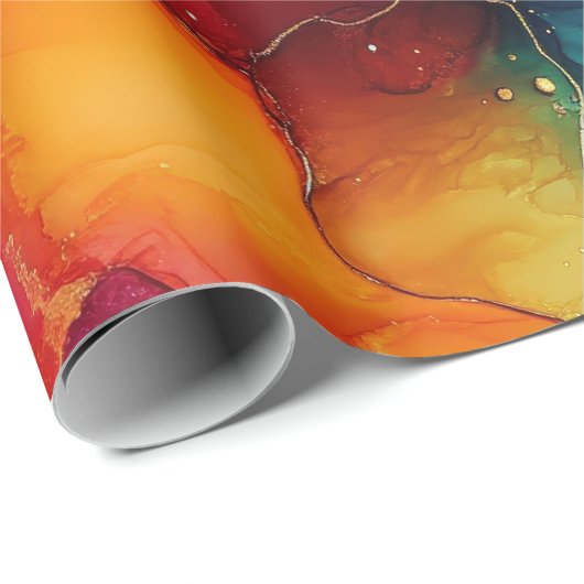 水彩虹と金ゴールドグリッターアルコールインク ラッピングペーパー (ロールコーナー)