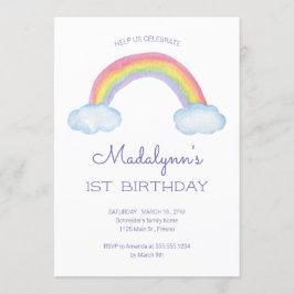 水彩虹と雨滴 子どもの誕生日 招待状