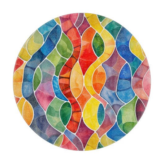 水彩虹のステンドグラス カッティングボード (正面)