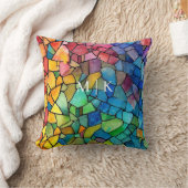 水彩虹のステンドグラス クッション (ブランケット)
