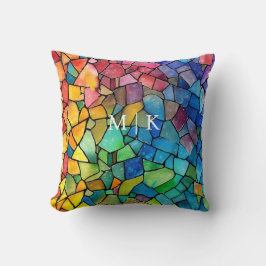水彩虹のステンドグラス クッション