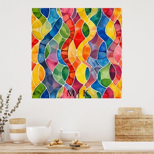 水彩虹のステンドグラス ポスター (キッチン)