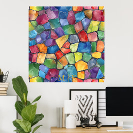 水彩虹のステンドグラス ポスター