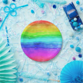 水彩虹のストライプ ペーパープレート (パーティー)