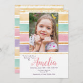 水彩虹の写真誕生パーティー 招待状 (正面/裏面)