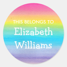 水彩虹の名前ラベルシール ラウンドシール