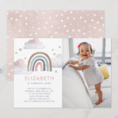 水彩虹の女の子のお誕生日パーティー 招待状 (正面/裏面)