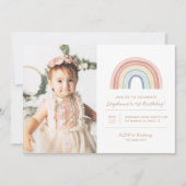 水彩虹の女の子の誕生日パーティーフォト 招待状 (正面)