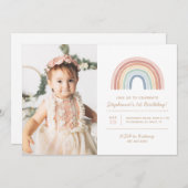 水彩虹の女の子の誕生日パーティーフォト 招待状 (正面/裏面)