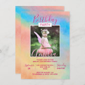水彩虹の女の子の誕生日パーティー | フォト 招待状 (正面/裏面)