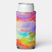 水彩虹の色アーパーソナライズされたト スリム缶クーラー (Seltzer正面)