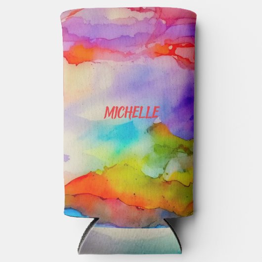 水彩虹の色アーパーソナライズされたト スリム缶クーラー (正面)