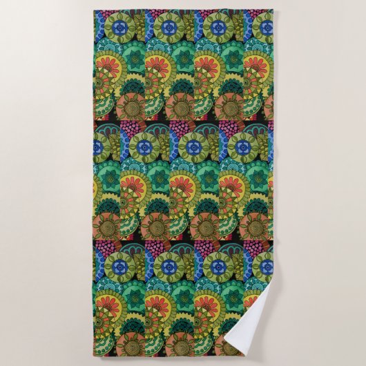 水彩虹の色曼荼羅 ビーチタオル (正面)