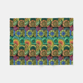 水彩虹の色曼荼羅 フリースブランケット