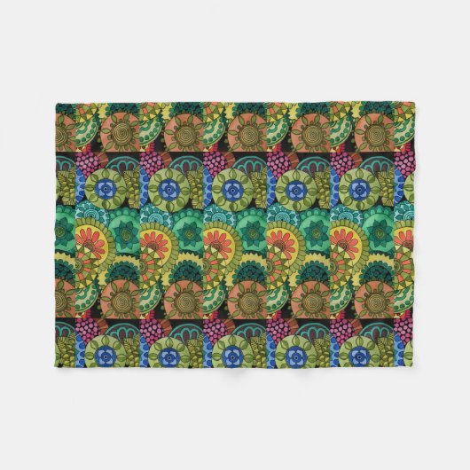 水彩虹の色曼荼羅 フリースブランケット (正面(横))