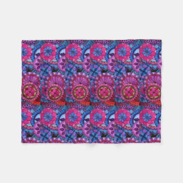 水彩虹の色曼荼羅 フリースブランケット