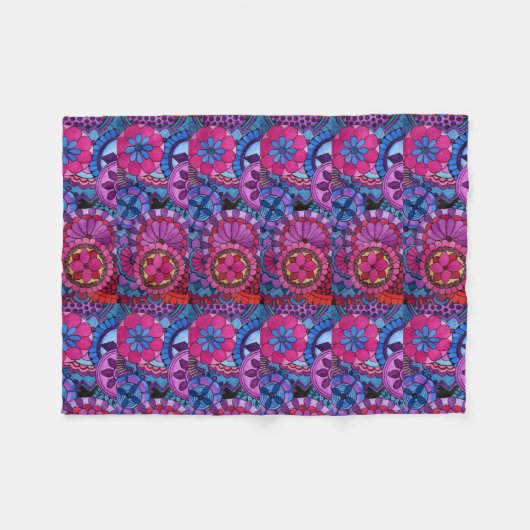 水彩虹の色曼荼羅 フリースブランケット (正面(横))