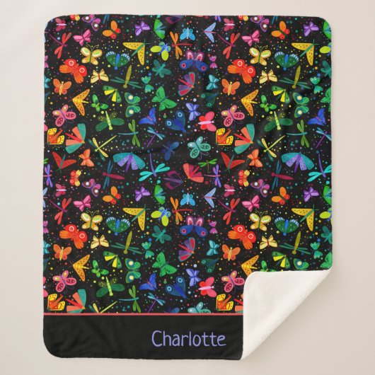 水彩虹の蝶のパーソナライズされた子 シェルパブランケット (正面)