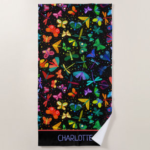 水彩虹の蝶のパーソナライズされた子 ビーチタオル