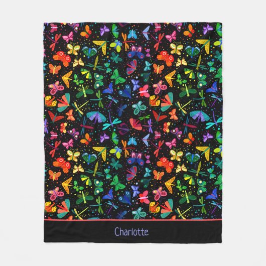 水彩虹の蝶のパーソナライズされた子 フリースブランケット (正面)