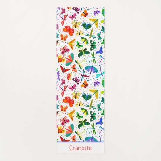 水彩虹の蝶のパーソナライズされた子 ヨガマット (正面)