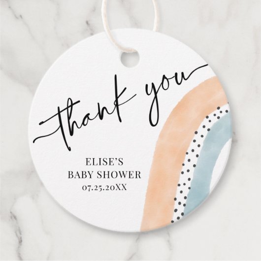 水彩虹の赤ちゃんシャワーありがとうギフトラベル フェイバータグ (正面)