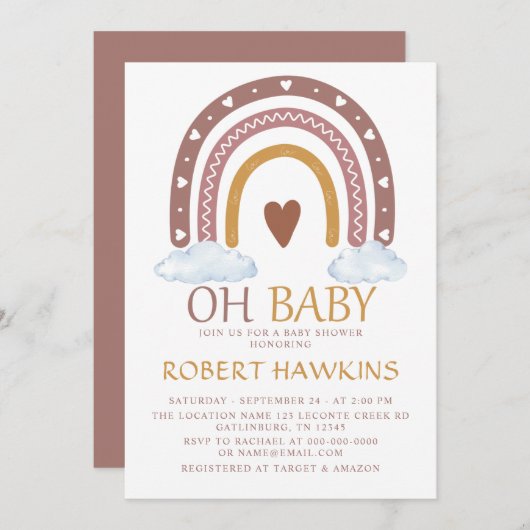 水彩虹の赤ちゃんシャワーシャワー 招待状 (正面/裏面)
