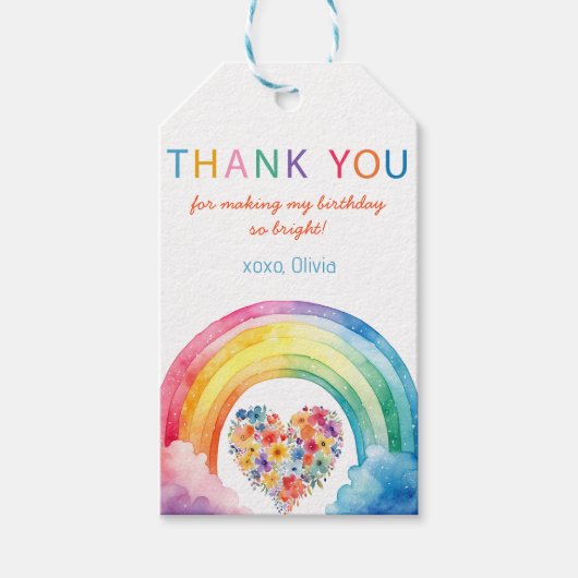 水彩虹の雲フローラハートありがとう ギフトタグ (正面)