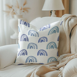 水彩虹の青いリバーシブル クッション