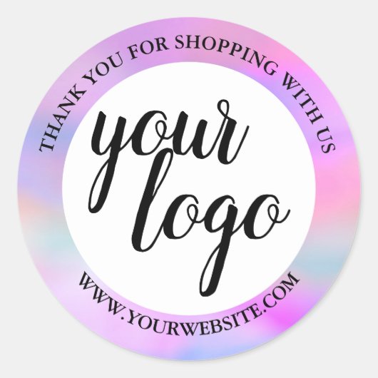 水彩虹カスタム色のロゴ名感謝してい前 ラウンドシール (正面)