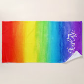水彩虹カラフルパーソナライズされたモダン ビーチタオル (正面)