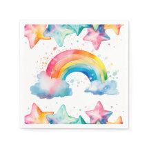 水彩虹カラフル紙ナプキン
