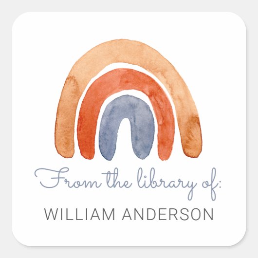 水彩虹パーソナライズされた蔵書票 スクエアシール (正面)